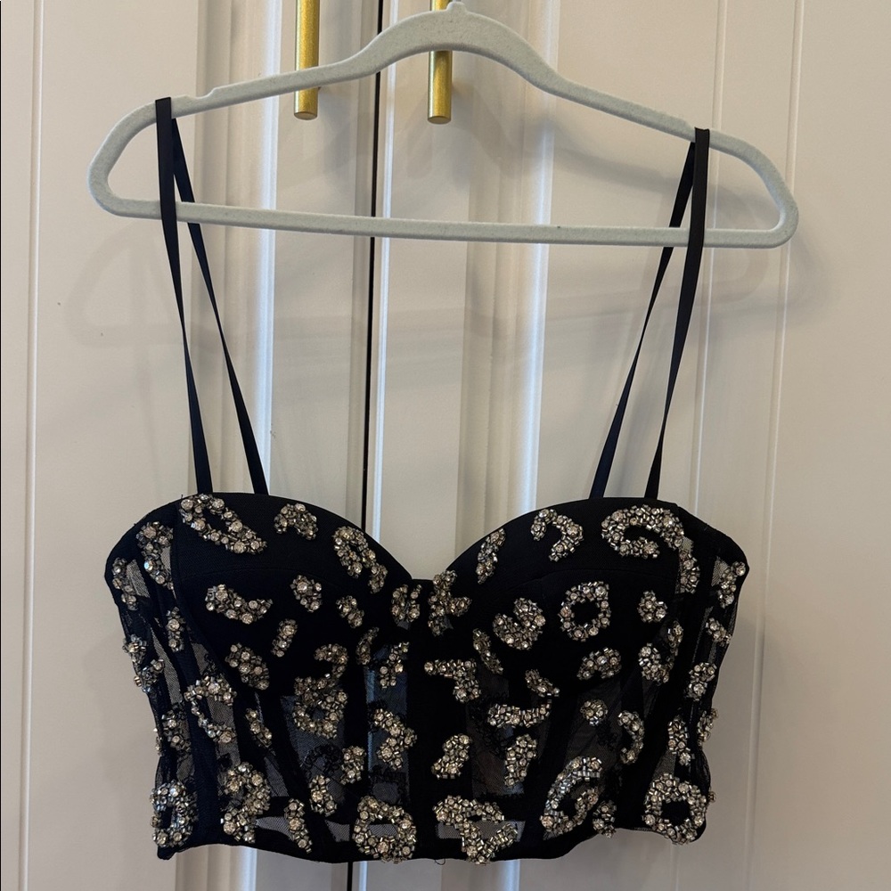 Retrofete Black and Silver Embellished Crop Top